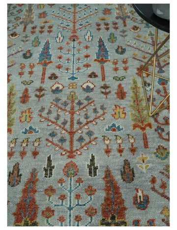 Ready to Ship Tree of Life Hand Knotted Silver, Brown and Rust Traditional Oushak Wool Rug