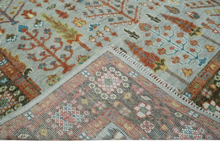 Ready to Ship Tree of Life Hand Knotted Silver, Brown and Rust Traditional Oushak Wool Rug