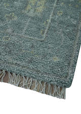 Ready to Ship Tree of life Teal And Beige 2.6x8 Wool Rug