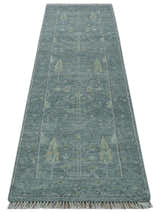 Ready to Ship Tree of life Teal And Beige 2.6x8 Wool Rug
