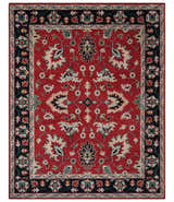 Red and Black Hand Knotted Traditional Oushak Custom made wool Area Rug