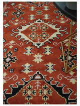Rust, Black and Beige Traditional Oriental Hand Knotted Custom Made Wool Area Rug