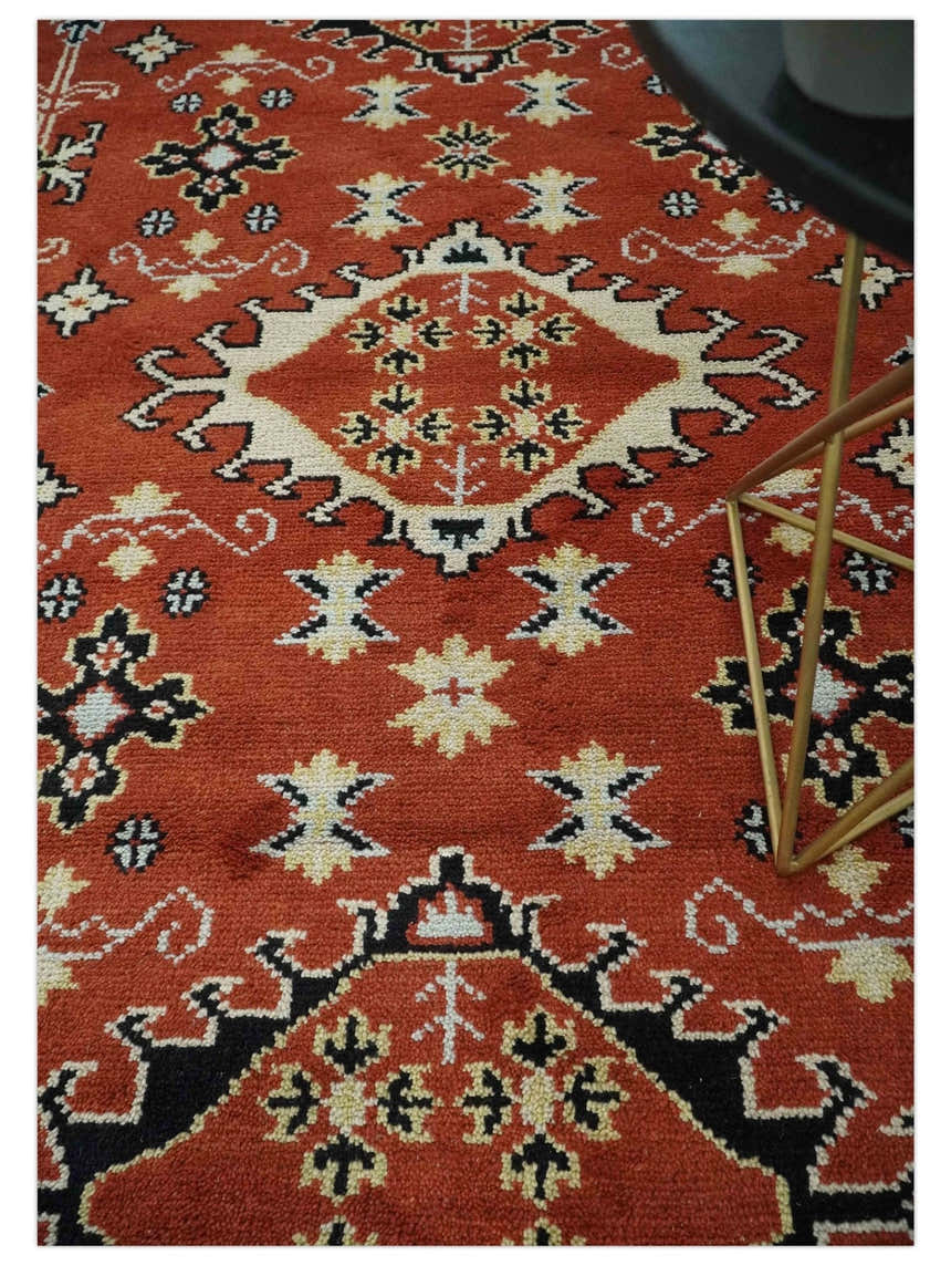 Rust, Black and Beige Traditional Oriental Hand Knotted Custom Made Wool Area Rug