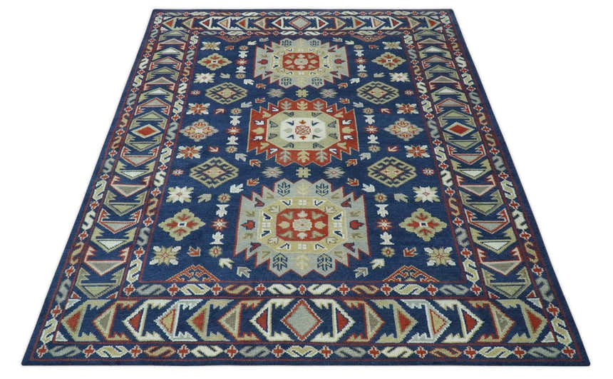 Red, Brown and Olive Traditional Hand knotted Custom Made Wool Area Rug