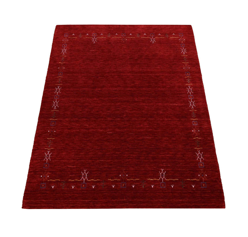 Red Tribal Border Design Hand Loomed Wool Area Rug