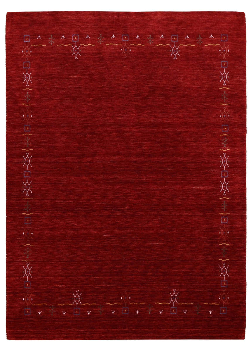 Red Tribal Border Design Hand Loomed Wool Area Rug