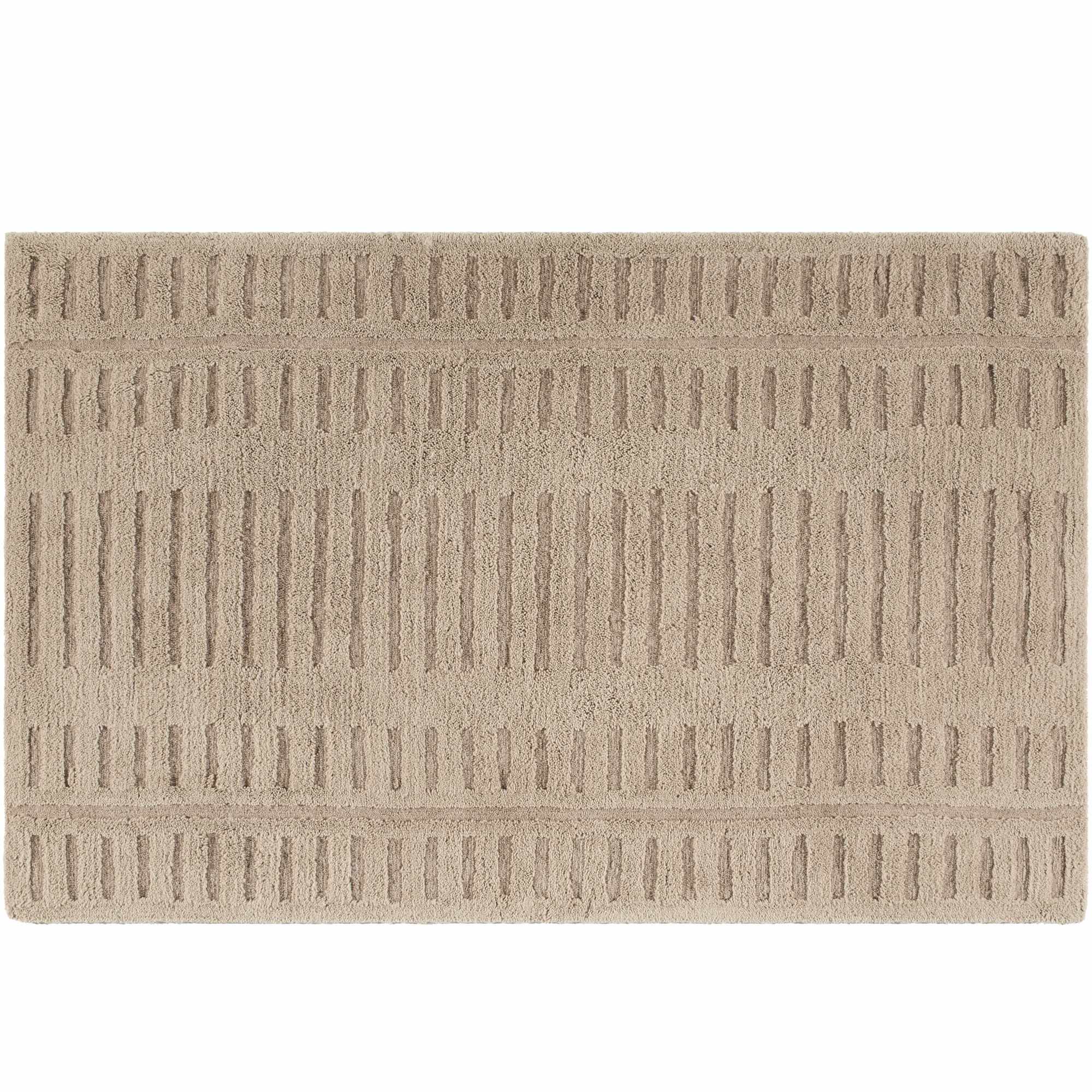 Reverse side of Washable Handmade Wool Rug - Brown, focusing on underside structure and material.Contemporary, Broken Striped, Textured Area Rug Backing  