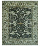 Richmond Custom Made Charcoal and Beige Hand Knotted Oushak wool Area Rug
