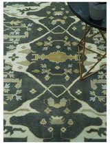 Richmond Custom Made Charcoal and Beige Hand Knotted Oushak wool Area Rug