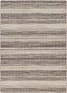 Close-up of Kris Black Area Rug showing horizontal stripes in beachhouse, dark gray, and multi brown colors. Design-Rectangle-517