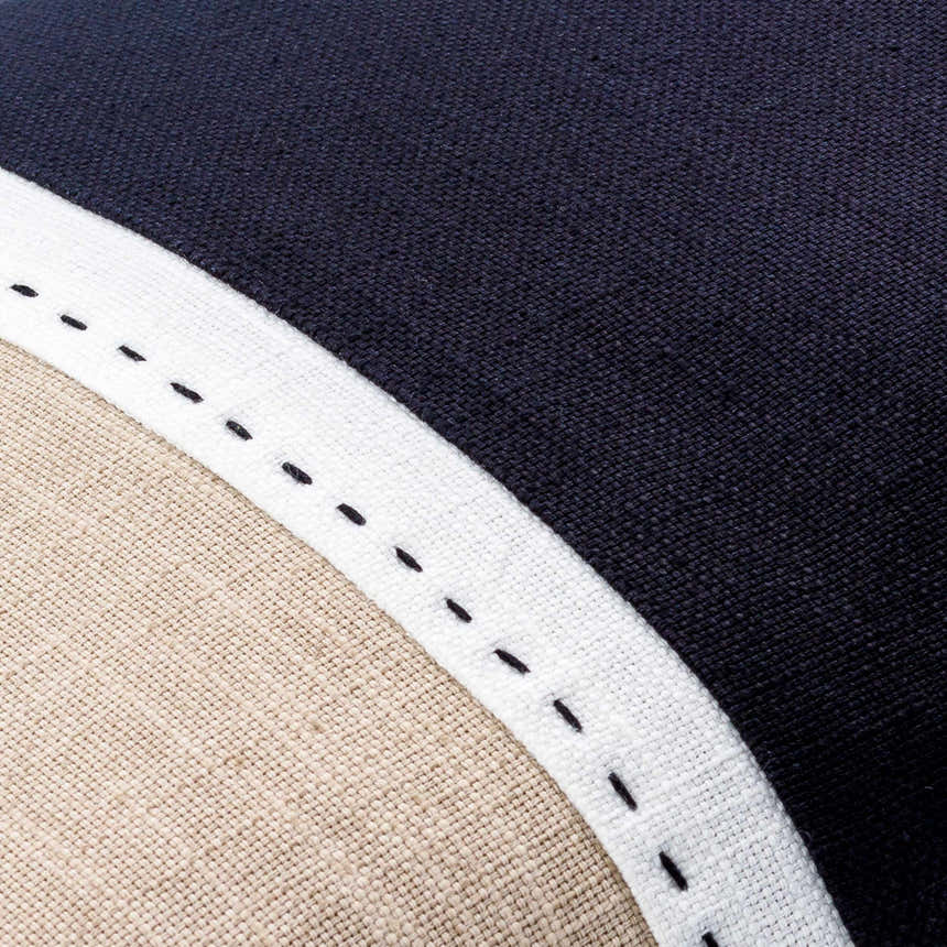 Linbar Beige Black and Off White Vertical Stripe Color Block with Running Stitch Cottage Cotton Lumbar Pillow - Clearance