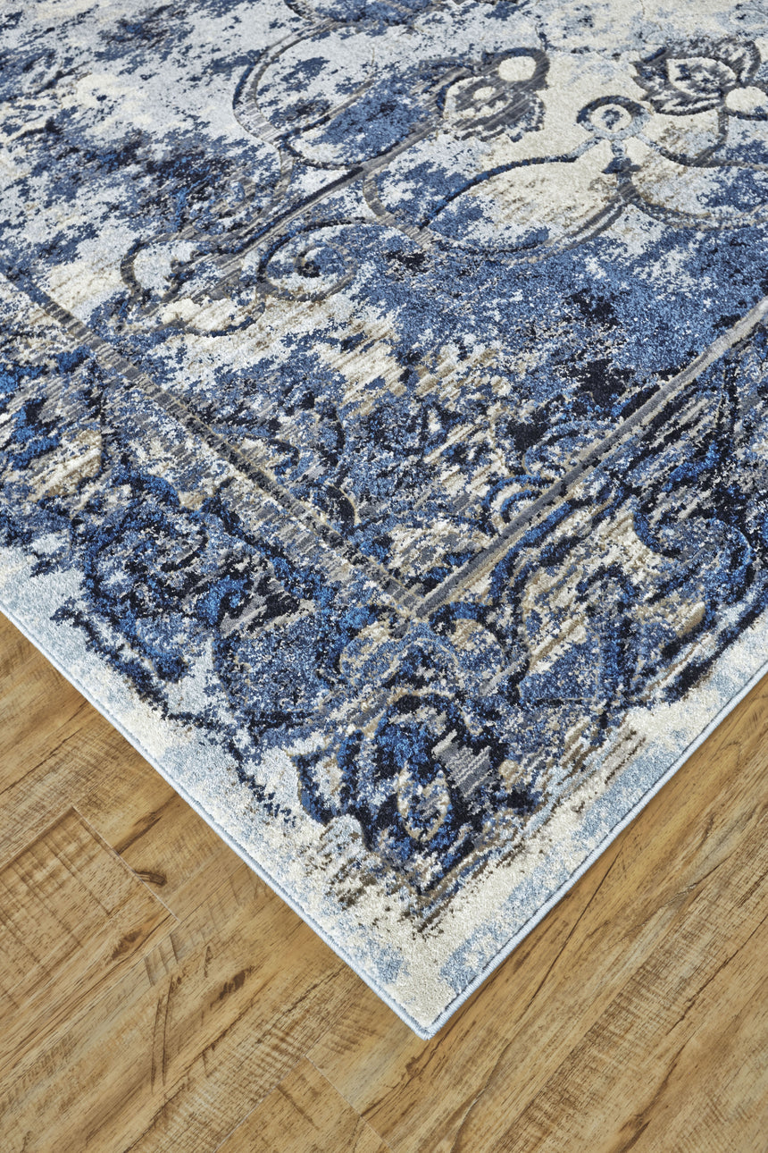 Feizy Milton Modern Distressed - Blue/Ivory/Gray Area Rug - Clearance
