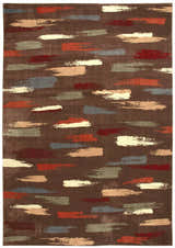 Nourison Expressions Chocolate Painterly Rug: Brown rug with brushstroke design in cream, red, blue, and tan.