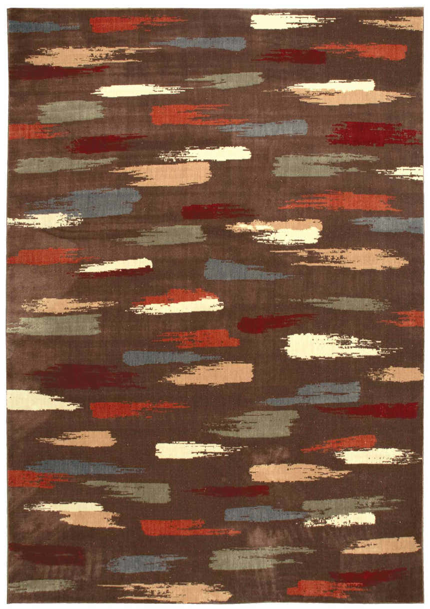 Nourison Expressions Chocolate Painterly Rug: Brown rug with brushstroke design in cream, red, blue, and tan.