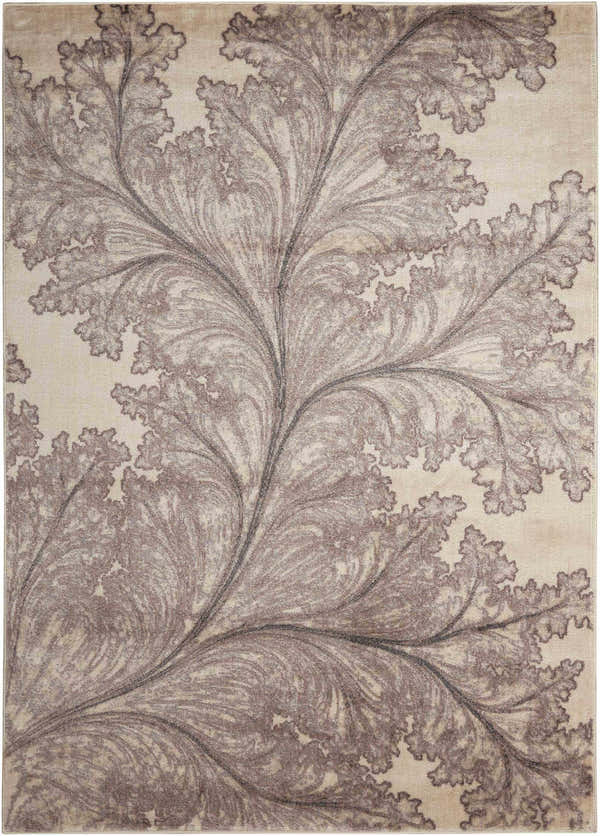 Close up of the Nourison Utopia Ivory Floral Area Rug, featuring a chestnut botanical pattern on an ivory background.