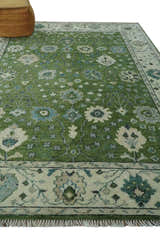 Royal Green and Ivory Custom Made Hand knotted Traditional Oushak wool Area Rug