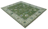 Royal Green and Ivory Custom Made Hand knotted Traditional Oushak wool Area Rug