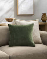 Olvex Olive Horizontal Ribbed Stripe Modern Cotton Velvet Accent Pillow