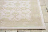 Close-up of Nourison Zephyr Ivory/Green rug showing floral pattern, soft texture, and neutral colors on wood floor.