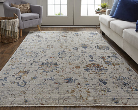 Feizy Kaia Transitional Floral & Botanical - Ivory/Orange/Blue Area Rug