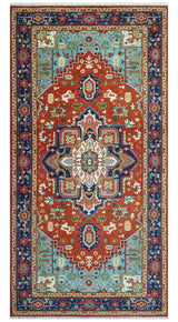 Rust and Blue Hand Knotted Traditional Heriz Serapi Multi Size wool Area Rug