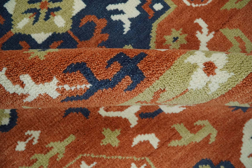 Rust and Blue Hand Knotted Traditional Medallion Mamluk Design Multi Size wool Rug