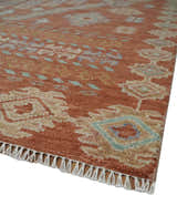 Rust, Beige and Blue Hand knotted Traditional Multi Size Oriental wool Area Rug