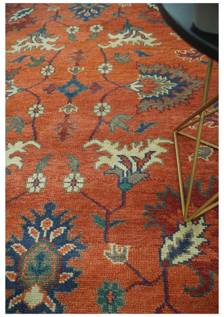 Rust, Blue and Beige Hand Knotted Oriental Oushak Multi Size wool Area Rug