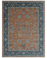 Rust, Blue and Silver Hand Knotted Traditional Multi Size Oushak Wool Area Rug