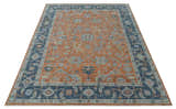 Rust, Blue and Silver Hand Knotted Traditional Multi Size Oushak Wool Area Rug