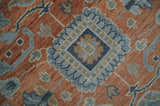 Rust, Blue and Silver Hand Knotted Traditional Multi Size Oushak Wool Area Rug