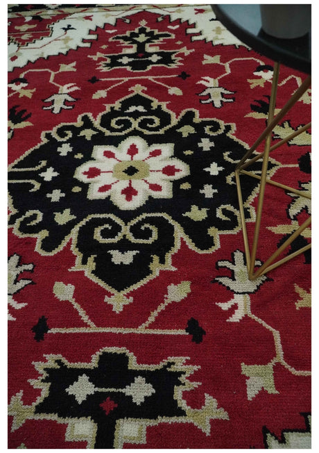 Rust, Ivory, Black and Beige Hand Knotted Traditional Heriz Multi Size wool area Rug