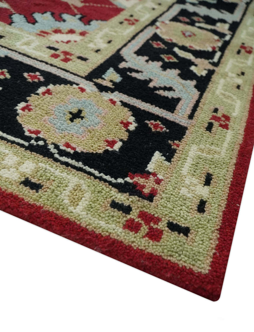 Rust, Olive and Black Hand Knotted Traditional Oriental Custom Made Wool Area Rug