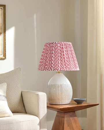 Brick Red Bohemian Table Lamp with global details for bedside or console tables