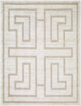Close-up of the Studio Edit Rachel Zoe x LIVABLISS RZSE-2301 Area Rug. Beige geometric maze pattern on cream. Machine woven texture. Design-Rectangle