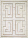 Close-up of the Studio Edit Rachel Zoe x LIVABLISS RZSE-2301 Area Rug. Beige geometric maze pattern on cream. Machine woven texture. Design-Rectangle
