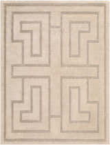 Close-up of Studio Edit Rachel Zoe x LIVABLISS RZSE-2302 Area Rug. Ivory rug with a geometric, medium gray maze pattern. Design-Rectangle