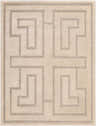 Close-up of Studio Edit Rachel Zoe x LIVABLISS RZSE-2302 Area Rug. Ivory rug with a geometric, medium gray maze pattern. Design-Rectangle
