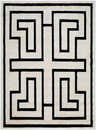 Close-up of the Studio Edit Rachel Zoe x LIVABLISS RZSE-2304 Area Rug. Cream rug with a bold, geometric black maze pattern. Design-Rectangle