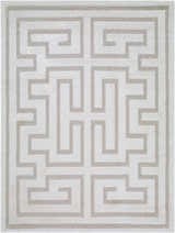 Close-up of the Studio Edit Rachel Zoe x LIVABLISS RZSE-2306 Area Rug. Beige Greek key pattern on an ivory background. Design-Rectangle