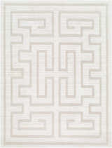 Close-up of the Studio Edit Rachel Zoe x LIVABLISS RZSE-2307 Area Rug, showcasing its cream and beige geometric pattern. Design-Rectangle