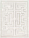 Close-up of the Studio Edit Rachel Zoe x LIVABLISS RZSE-2307 Area Rug, showcasing its cream and beige geometric pattern. Design-Rectangle