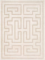 Close-up of the Studio Edit Rachel Zoe x LIVABLISS RZSE-2308 Area Rug. Ivory rug with a geometric, Greek key-inspired pattern. Design-Rectangle