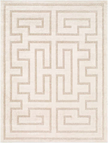 Close-up of the Studio Edit Rachel Zoe x LIVABLISS RZSE-2308 Area Rug. Ivory rug with a geometric, Greek key-inspired pattern. Design-Rectangle