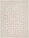 Close-up of the Studio Edit Rachel Zoe x LIVABLISS RZSE-2309 Area Rug. Ivory rug with a geometric, maze-like pattern in medium gray. Design-Rectangle