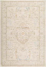 Close-up of the Vintage Edit Rachel Zoe x LIVABLISS RZVE-2300 Area Rug. Beige, cream, and gray traditional floral pattern. Design-Rectangle-6796