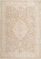 Close-up of the Vintage Edit Rachel Zoe x LIVABLISS RZVE-2301 Area Rug. Beige, cream, and gray traditional floral pattern. Design-Rectangle-6796