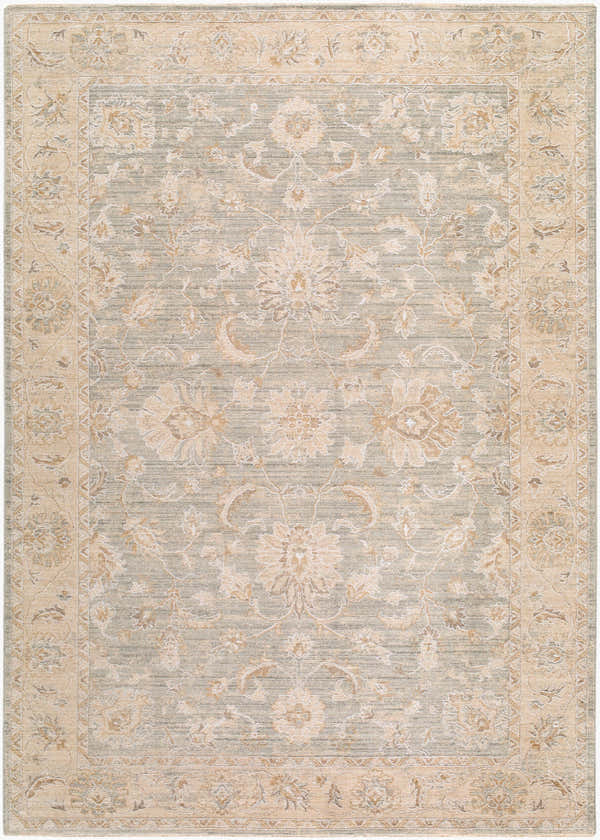 Vintage Edit Rachel Zoe x LIVABLISS RZVE-2303 Area Rug with floral pattern in beige, cream, gray, and sage. Design-Rectangle-6796