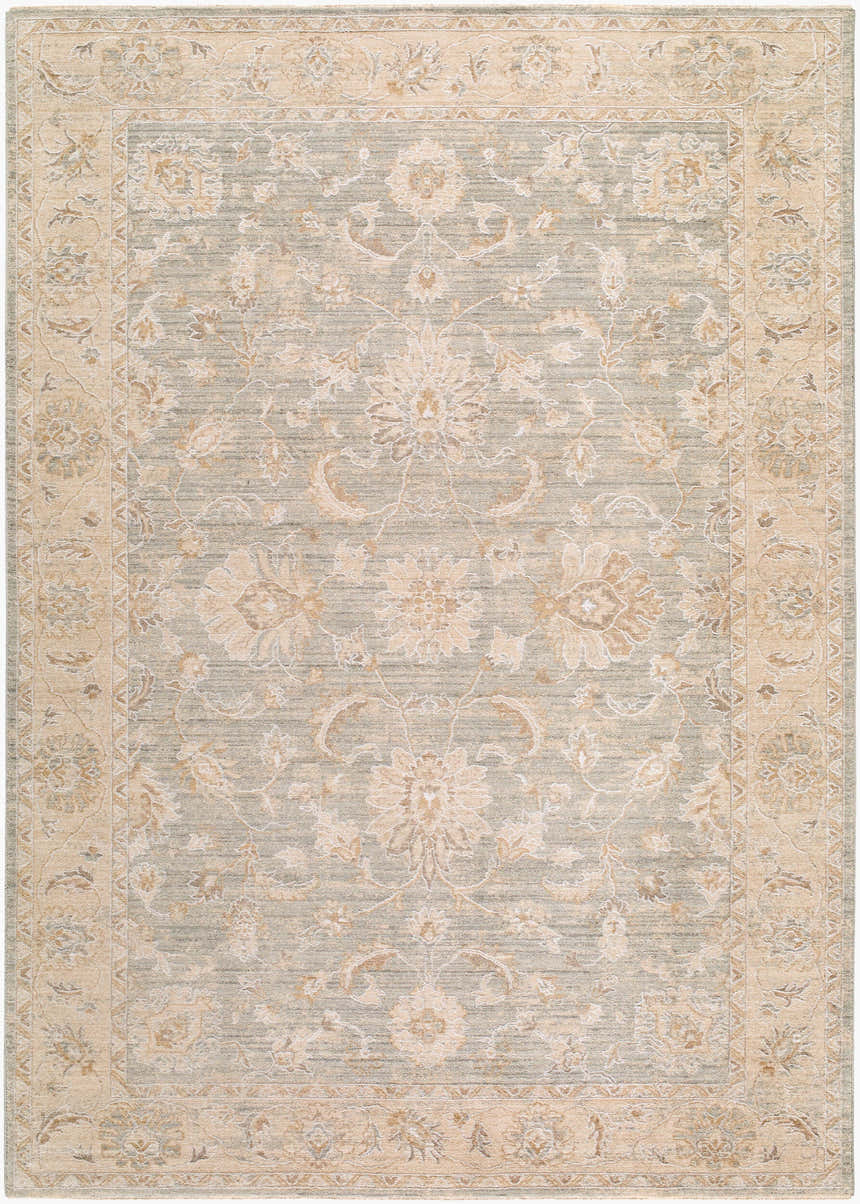 Vintage Edit Rachel Zoe x LIVABLISS RZVE-2303 Area Rug with floral pattern in beige, cream, gray, and sage. Design-Rectangle-6796