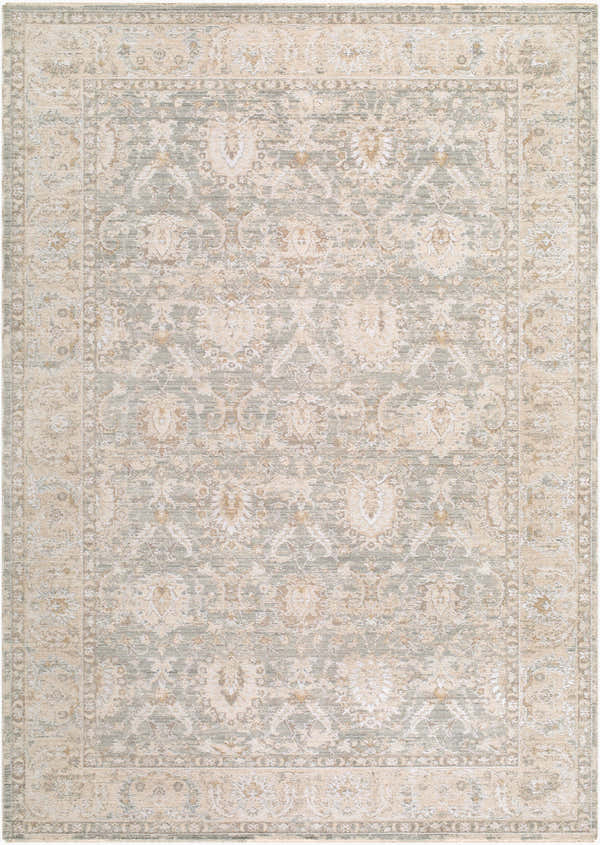 Machine Woven Rachel Zoe x LIVABLISS RZVE-2305 Area Rug in beige, cream, gray, sage, and tan with a traditional pattern. Design-Rectangle-6796